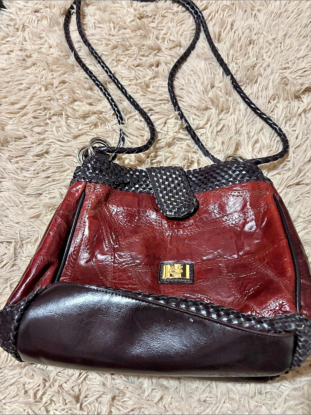 M.C. Marc Chantal Woven Trim Shoulder Bag in Brown & Black